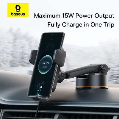Baseus Wisdom Auto Alignment Car Mount + QI 15W Wireless Charger &ndash; Black